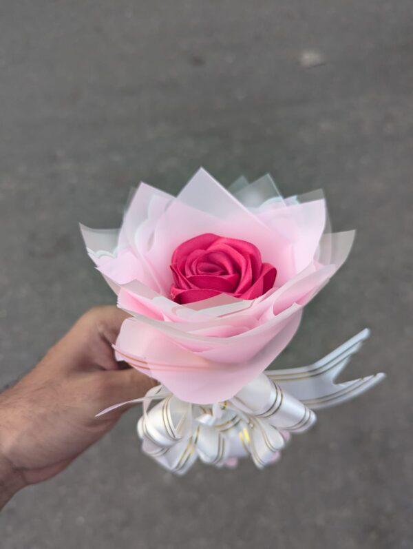 B138 Pink Single Ribbon Rose - Image 2