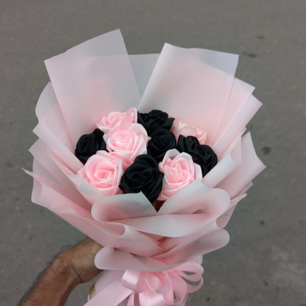 B146 10 Black Pink Ribbon Rose - Image 2